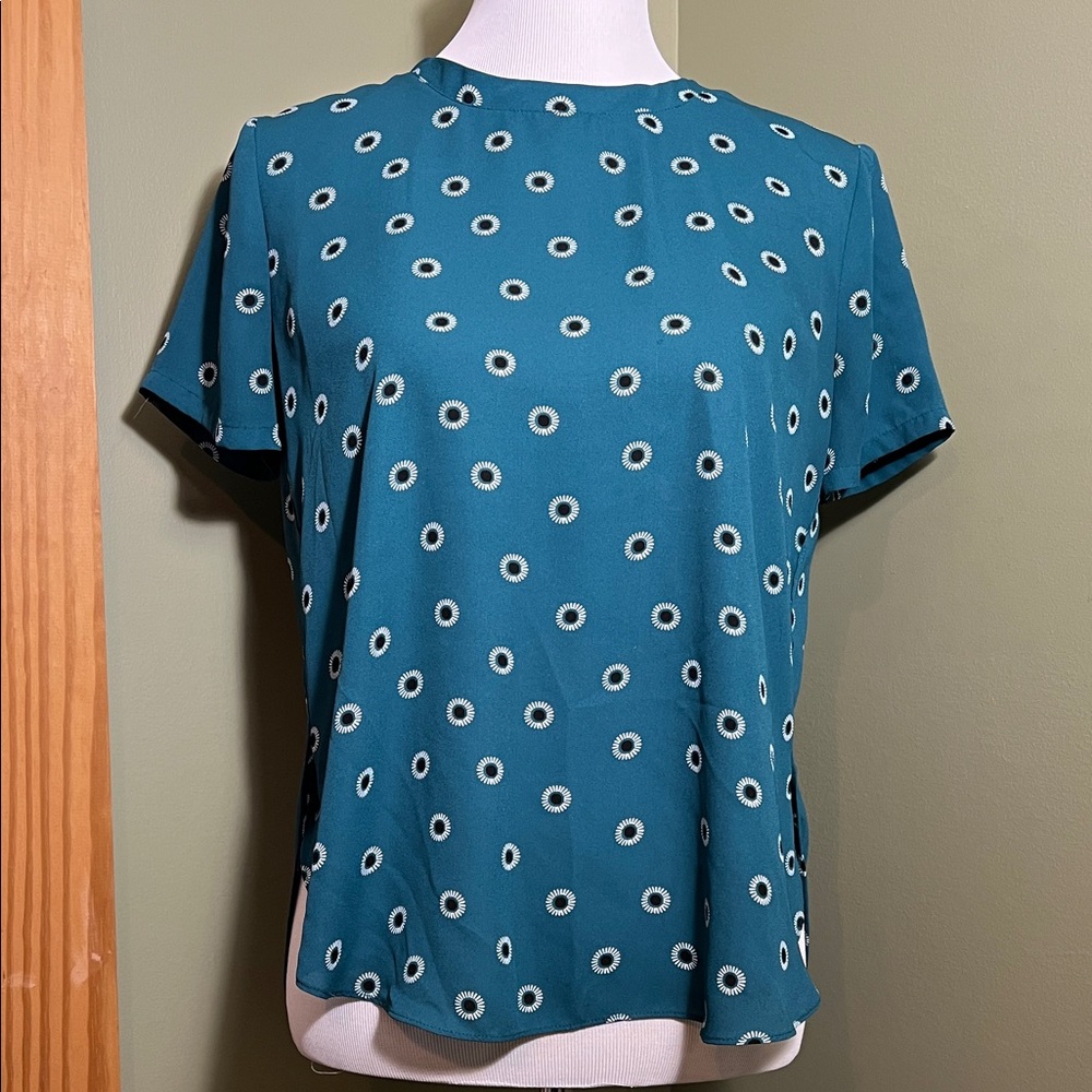 LOFT Teal Short Sleeve Top with Dot Pattern